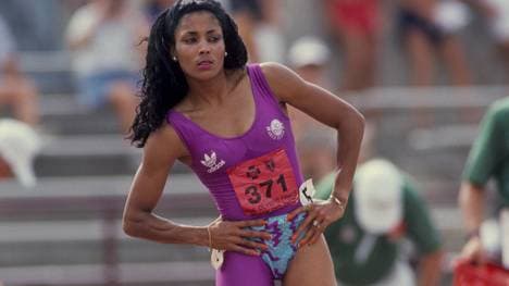 Florence Griffith-Joyner vor ihrem Weltrekordlauf in Indianapolis 1988