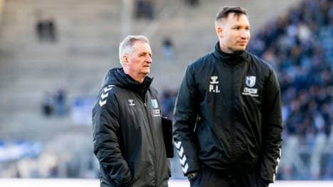 Sander (l.) und Ibold hielten Magdeburg in der Liga
