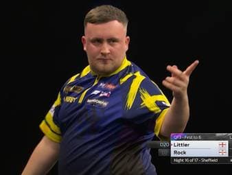 SPORT1-Experte Robert Marijanovic callt im Spiel Luke Littler gegen Josh Rock den Finishweg von Littler. Der stellt sich ans Board und checkt genau diesen Weg zum Gewinn des Legs.