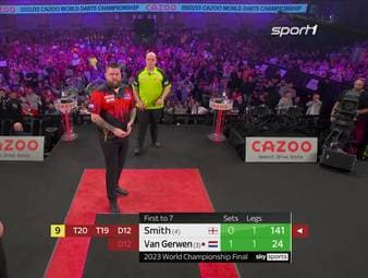 Im Finale der Darts-WM 2023 stacheln sich Michael Smith und Michael van Gerwen zu Höchstleistungen an. Das Spektakel-Duell führt im Ally Pally zum besten Leg der Darts-Geschichte - und löst weltweit Ekstase aus.