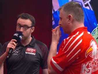 Krzysztof Ratajski verrechnet sich im Sechzehntelfinale der European Darts Trophy im Duell mit Vize-Weltmeister Gian van Veen. Die SPORT1-Kommentatoren Basti Schwele und Robert Marijanovic sind durch den Fehler des sonst so souveränen Ratajski verwundert.