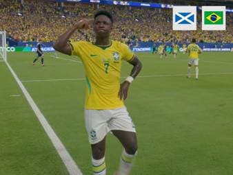 Brasilien lässt gegen Schottland nichts anbrennen und fegt die Bravehearts mit 3:0 vom Platz. Damit ist die Seleção Gruppensieger! Man of the Match ist Doppelpacker Vini Jr.