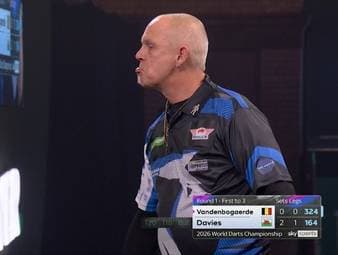 Mario Vandenbogaerde spielt in seinem ersten Match bei der Darts-WM 2026 gegen David Davies. Die Kommentatoren Basti Schwele und Robert Marijanovic sehen nicht nur wegen des Spitznamens Ähnlichkeiten zu einer deutschen Fußballlegende.