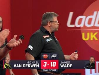 James Wade setzt im Achtelfinale ein dickes Ausrufezeichen und fegt Michael van Gerwen mit 10:3 von der Bühne.