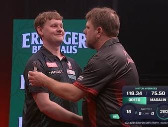 Kevin Doets schlägt Jonas Masalin bei der European Darts Trophy deutlich und spielt dabei den viertbesten Average auf der European Tour.